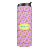 Funny Sloth Hearts Blumenrosa Muster | Name hinzuf Thermosbecher (Nach links gedreht)