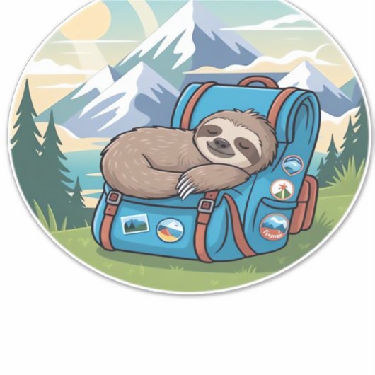 Funny Sloth Hiking Oversized T-Shirt Aufkleber (Vorderseite)