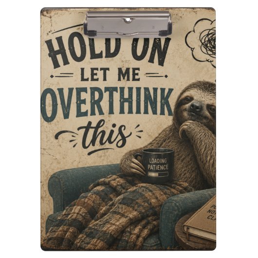 Funny Sloth Hold On Let Me Overthink This | Rustic Klemmbrett (Vorderseite)