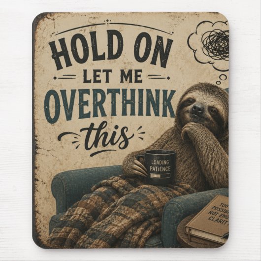 Funny Sloth Hold On Let Me Overthink This | Rustic Mousepad (Vorne)