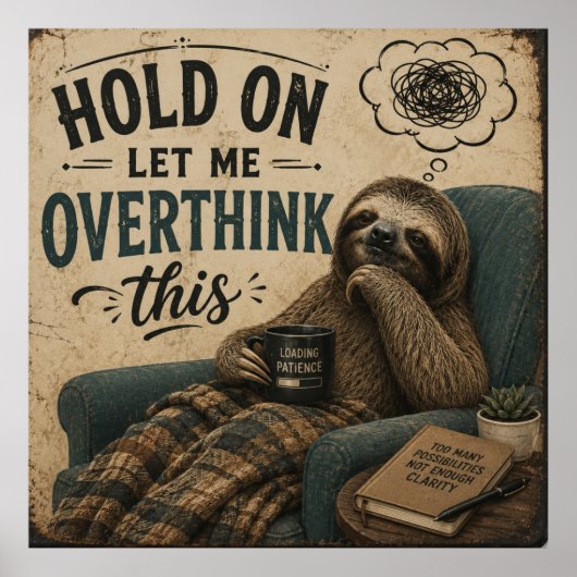 Funny Sloth Hold On Let Me Overthink This | Rustic Poster (Vorne)