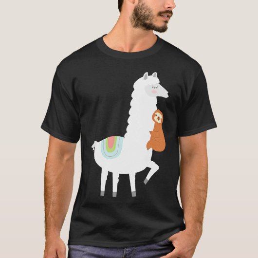 Funny Sloth Hugging Llama Alpaca T-Shirt (Vorderseite)