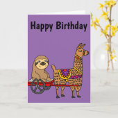 Funny Sloth in Red Wagon gepulst von Llama Karte (Gelbe Blume)