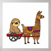 Funny Sloth in Red Wagon gepulst von Llama Poster (Vorne)
