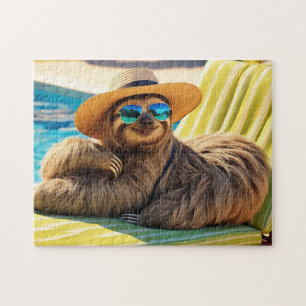 Funny Sloth in Sonnenbrille am Pool Puzzle