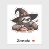 Funny Sloth in Witch Hat geniessen Donuts - Niedli Aufkleber (Blatt)