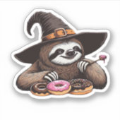 Funny Sloth in Witch Hat geniessen Donuts - Niedli Aufkleber (Vorderseite)
