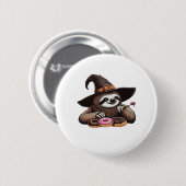 Funny Sloth in Witch Hat geniessen Donuts - Niedli Button (Vorne & Hinten)