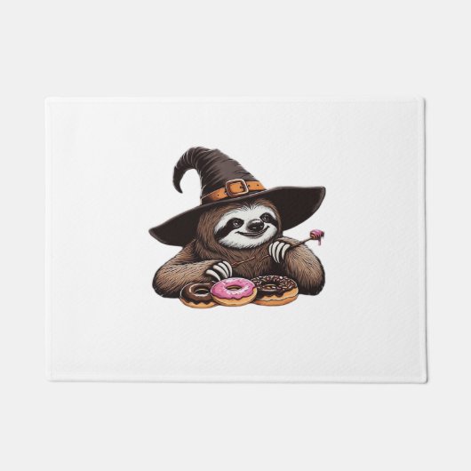 Funny Sloth in Witch Hat geniessen Donuts - Niedli Fußmatte (Vorderseite)