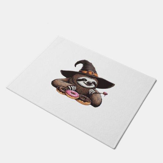 Funny Sloth in Witch Hat geniessen Donuts - Niedli Fußmatte (Schrägansicht)