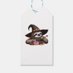 Funny Sloth in Witch Hat geniessen Donuts - Niedli Geschenkanhänger