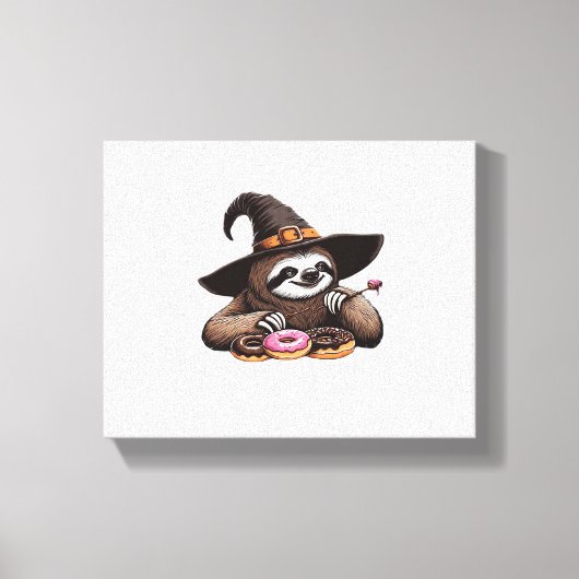 Funny Sloth in Witch Hat geniessen Donuts - Niedli Leinwanddruck (Vorderseite)