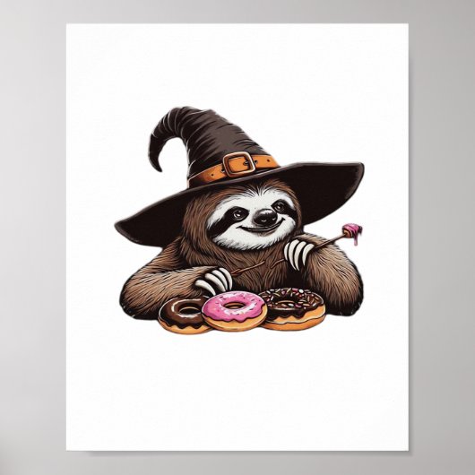 Funny Sloth in Witch Hat geniessen Donuts - Niedli Poster (Vorne)
