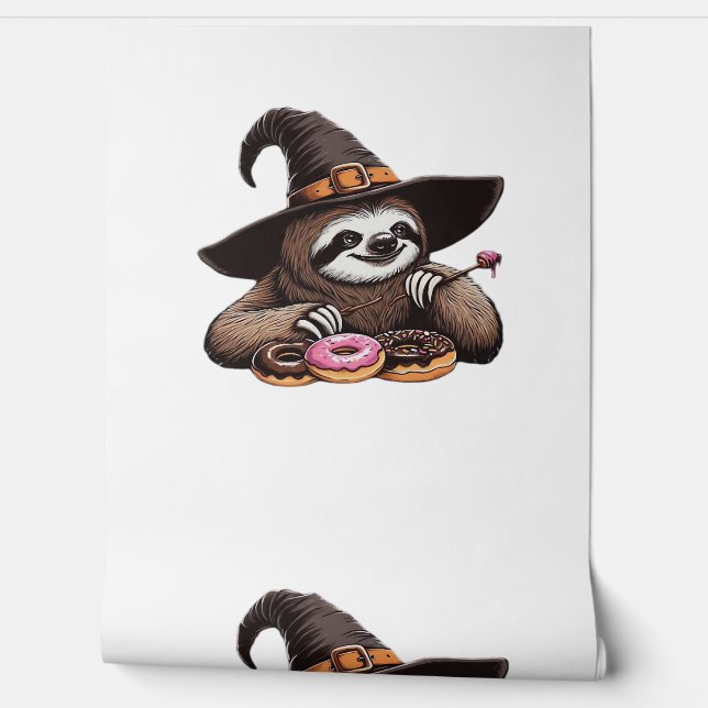 Funny Sloth in Witch Hat geniessen Donuts - Niedli Tapete (Abrollen)