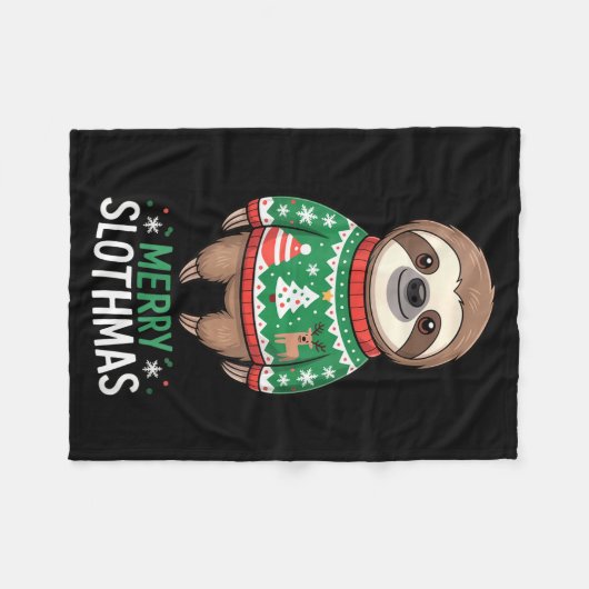Funny Sloth Lover Christmas Merry Slothmas Ugly Ho Fleecedecke (Vorderseite (Horizontal))