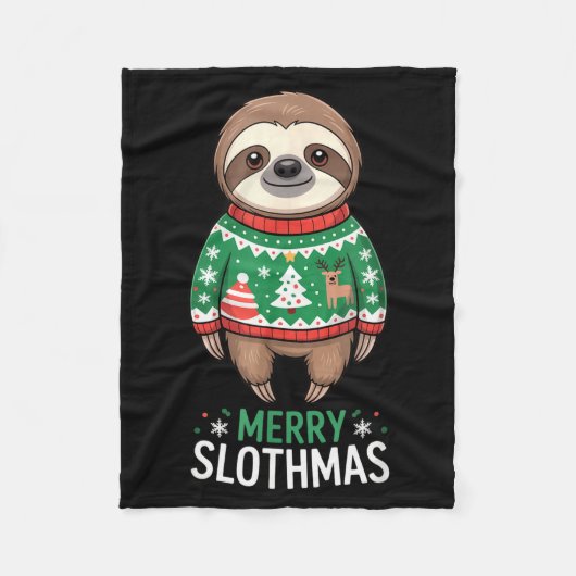 Funny Sloth Lover Christmas Merry Slothmas Ugly Ho Fleecedecke (Vorderseite)