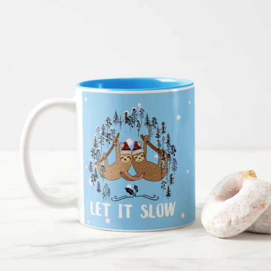 Funny Sloth Lover Weihnachten Ließ es Langsam Zweifarbige Tasse (Mit Donut)
