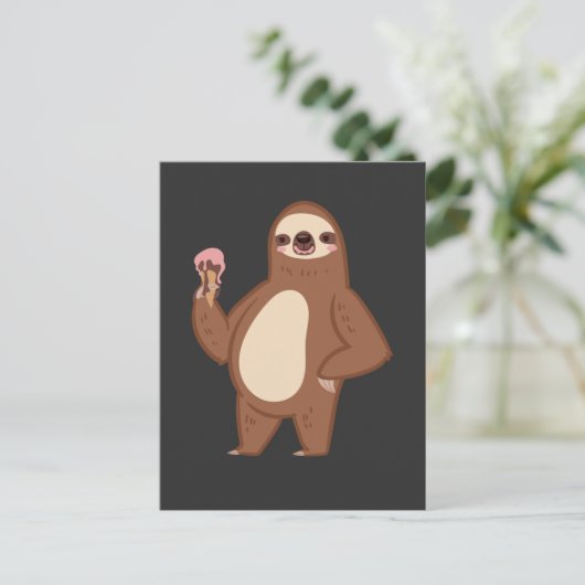 Funny Sloth mit Ice Creme Postkarte (Stehend Vorderseite)