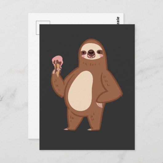 Funny Sloth mit Ice Creme Postkarte (Vorne/Hinten)