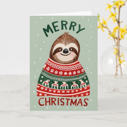 Funny Sloth mit Weihnachts-Sweater Karte (Gelbe Blume)