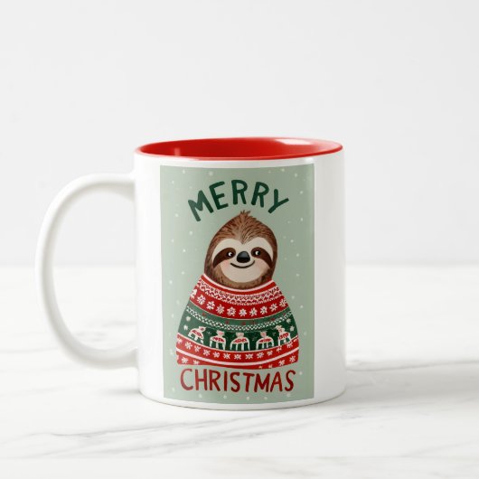 Funny Sloth mit Weihnachts-Sweater Zweifarbige Tasse (Links)