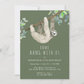 Funny Sloth Niedlich Forest Green Kindergeburtstag Einladung (Vorderseite)