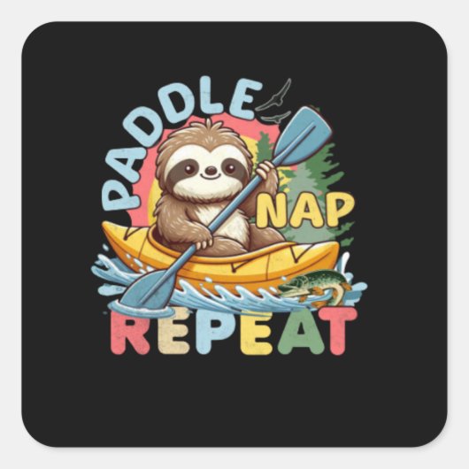 Funny Sloth Outdoor - Kayaking Sloth Quadratischer Aufkleber (Vorderseite)