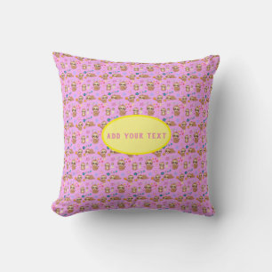 Funny Sloth Pink Muster Herz   Text hinzufügen Kissen
