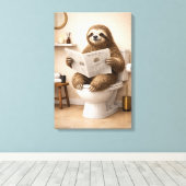 Funny Sloth Reading Newspaper Bathroom Humor Leinwanddruck (Insitu (Holzboden))