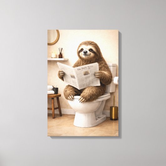 Funny Sloth Reading Newspaper Bathroom Humor Leinwanddruck (Vorderseite)