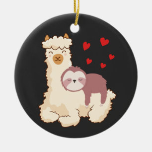 Funny Sloth Riding Llama Shirt funny Alpaca Hearts Keramik Ornament