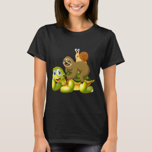Funny Sloth Riding Turtle Schnecke Niedliche Langs T-Shirt