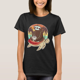Funny Sloth Riding Turtle trinkt seine T-Shirt