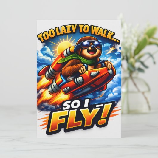 Funny Sloth Rocket Meme, Too Lazy to Walk So I Fly Dankeskarte (Stehend Vorderseite)