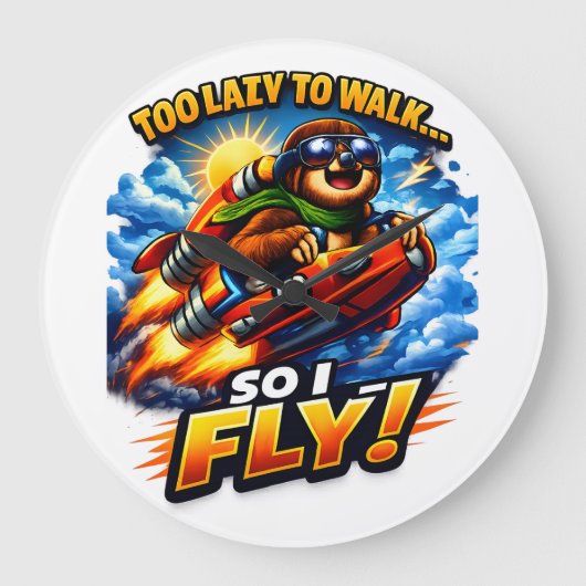 Funny Sloth Rocket Meme, Too Lazy to Walk So I Fly Große Wanduhr (Vorderseite)