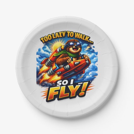 Funny Sloth Rocket Meme, Too Lazy to Walk So I Fly Pappteller (Vorderseite)