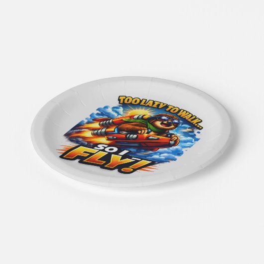 Funny Sloth Rocket Meme, Too Lazy to Walk So I Fly Pappteller (Schrägansicht)