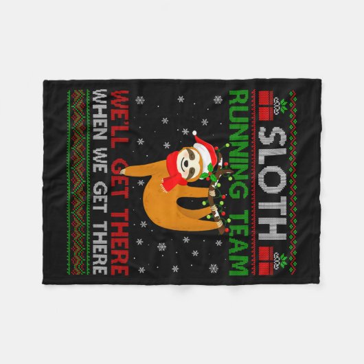 Funny Sloth Running Team Xmas Lights Ugly Sloth Ch Fleecedecke (Vorderseite (Horizontal))