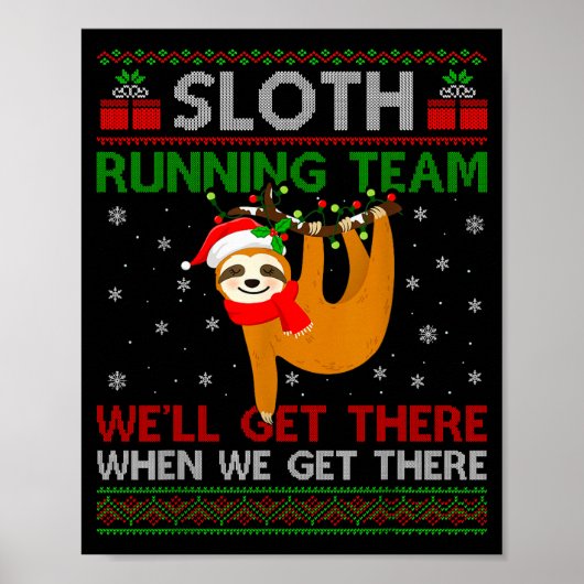 Funny Sloth Running Team Xmas Lights Ugly Sloth Ch Poster (Vorne)