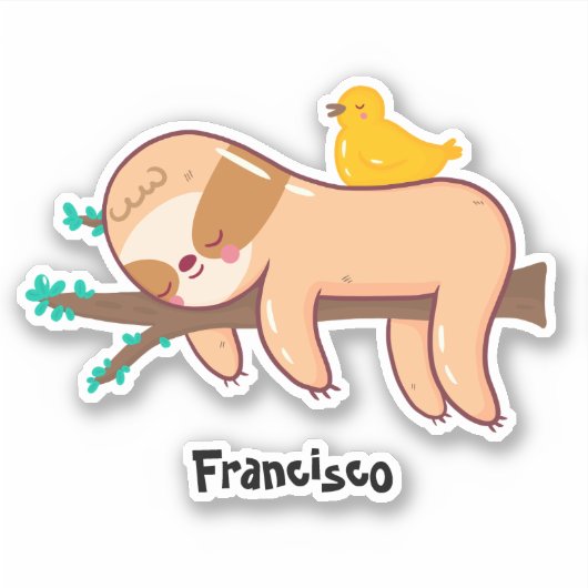 Funny Sloth Sleeping Individuelle Name Aufkleber (Vorderseite)