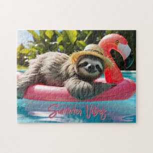 Funny Sloth "Summer Vibes" Relaxen auf einem Rafti Puzzle