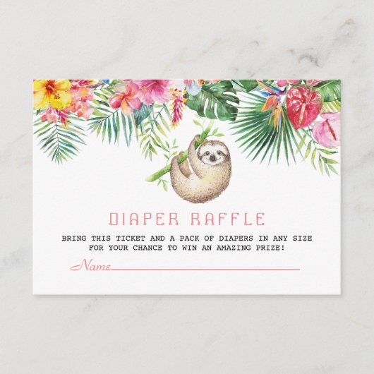 Funny Sloth Tropical Blume Rahmen Windeln Raffel Begleitkarte (Vorderseite)