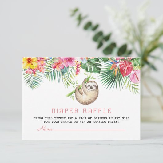 Funny Sloth Tropical Blume Rahmen Windeln Raffel Begleitkarte (Stehend Vorderseite)