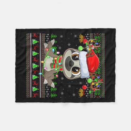 Funny Sloth Ugly Christmas Sweaters Holiday Santa Fleecedecke (Vorderseite (Horizontal))