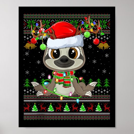 Funny Sloth Ugly Christmas Sweaters Holiday Santa Poster (Vorne)