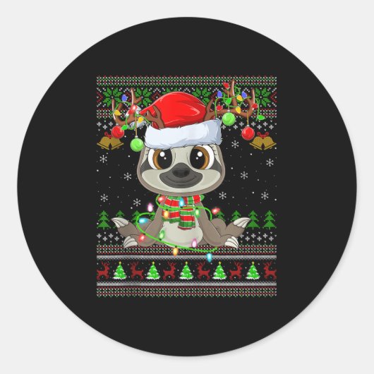 Funny Sloth Ugly Christmas Sweaters Holiday Santa Runder Aufkleber (Vorderseite)