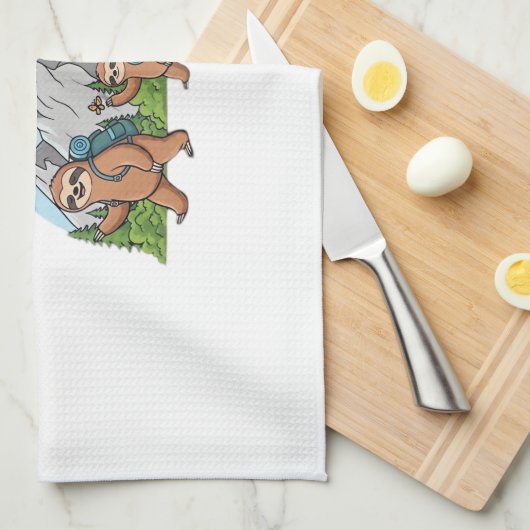 Funny Sloth Wandern Klassischer T - Shirt_6 Geschirrtuch (Viertel Falte)