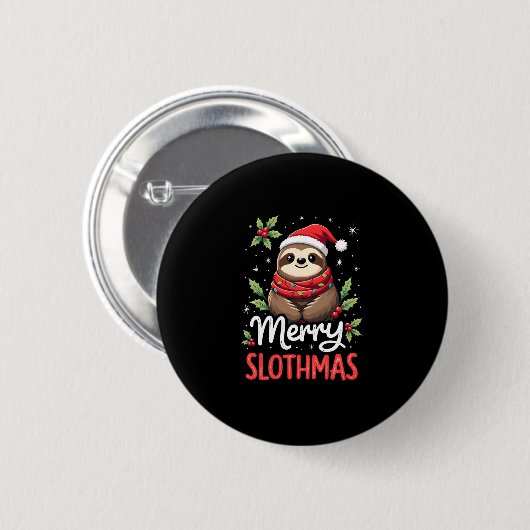 Funny Sloth Xmas Lights Merry Slothmas Sloth Chris Button (Vorne & Hinten)