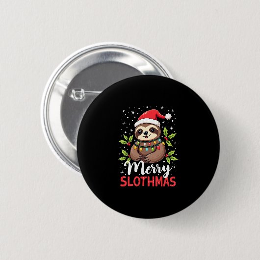 Funny Sloth Xmas Lights Merry Slothmas Sloth Chris Button (Vorne & Hinten)