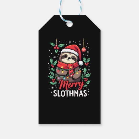 Funny Sloth Xmas Lights Merry Slothmas Sloth Chris Geschenkanhänger (Vorderseite)